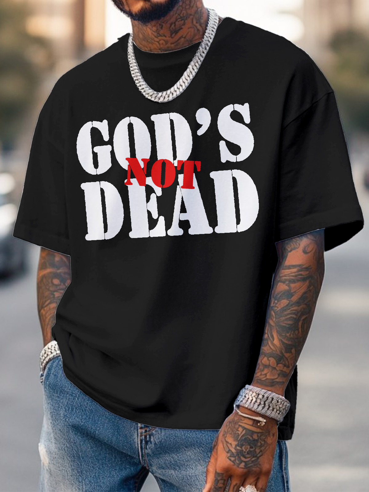 Men's God's Not Dead Print Cotton Casual T-Shirt-Styleame