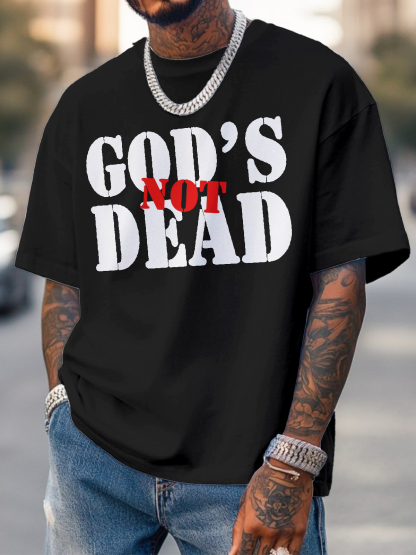 Men's God's Not Dead Print Cotton Casual T-Shirt-Styleame