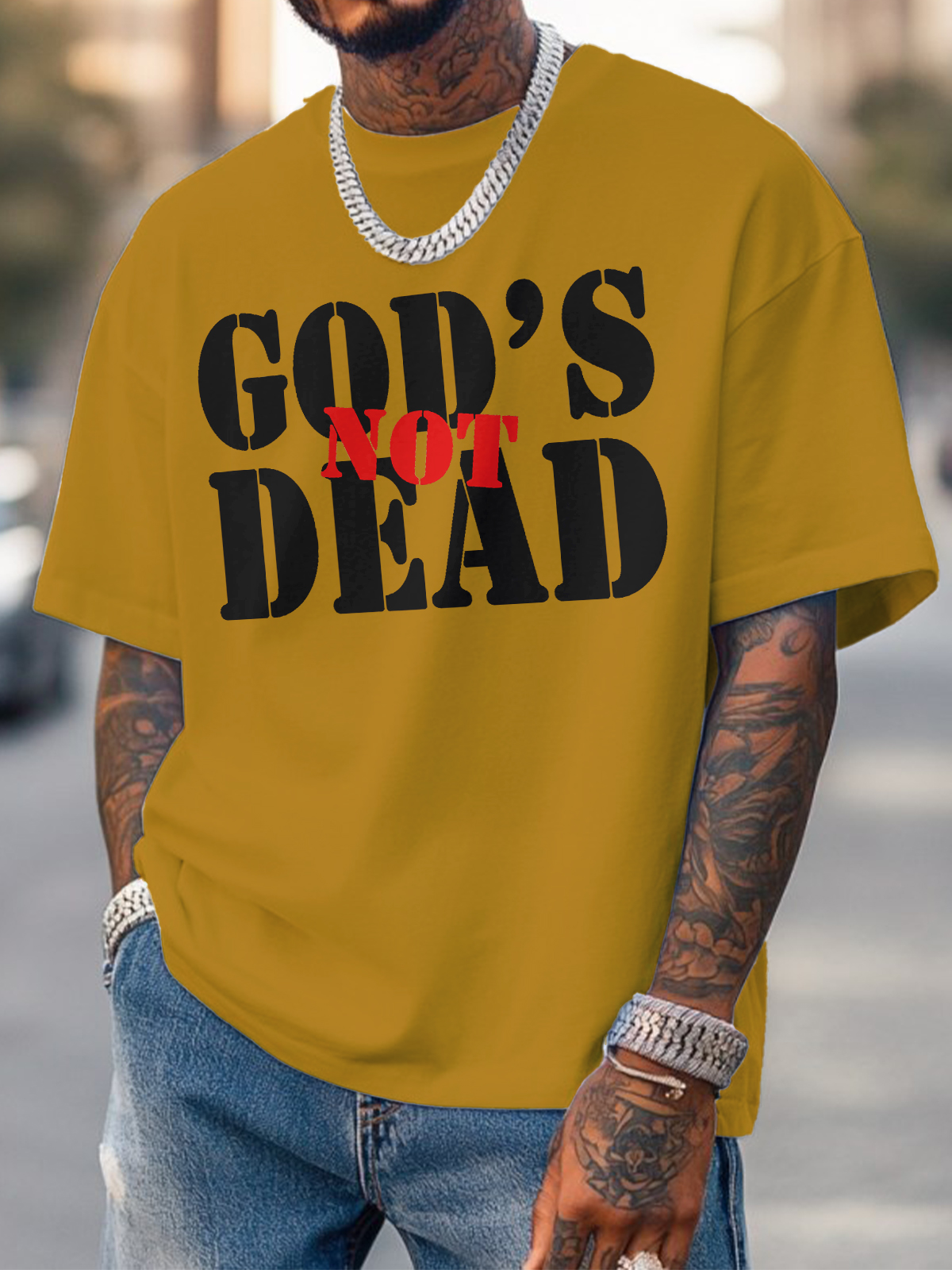 Men's God's Not Dead Print Cotton Casual T-Shirt-Styleame
