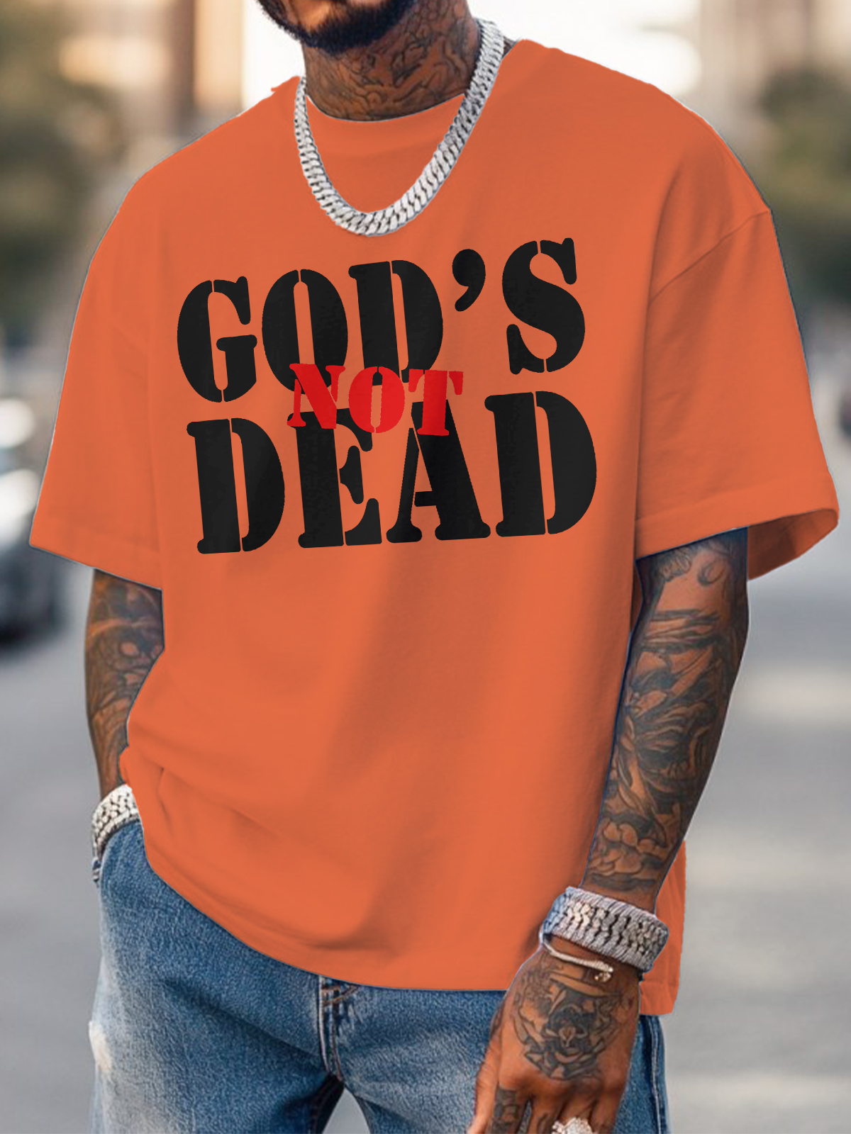 Men's God's Not Dead Print Cotton Casual T-Shirt-Styleame
