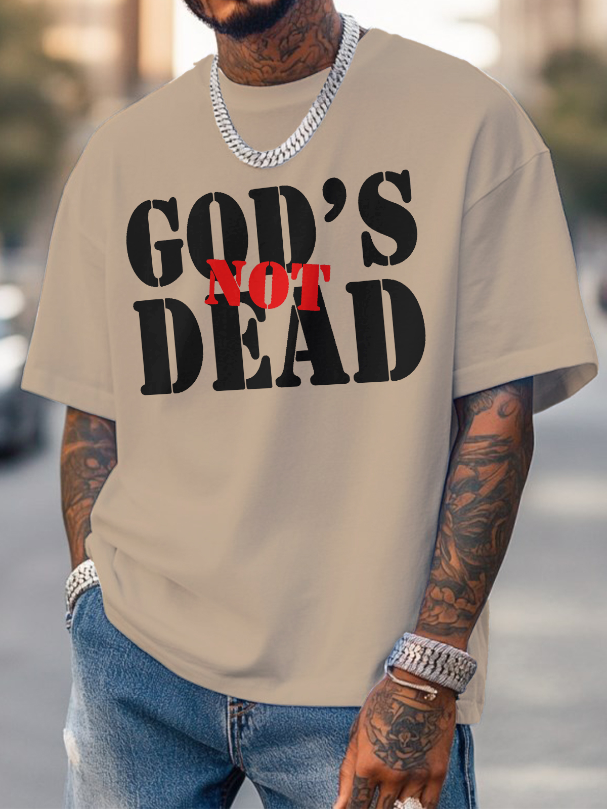 Men's God's Not Dead Print Cotton Casual T-Shirt-Styleame
