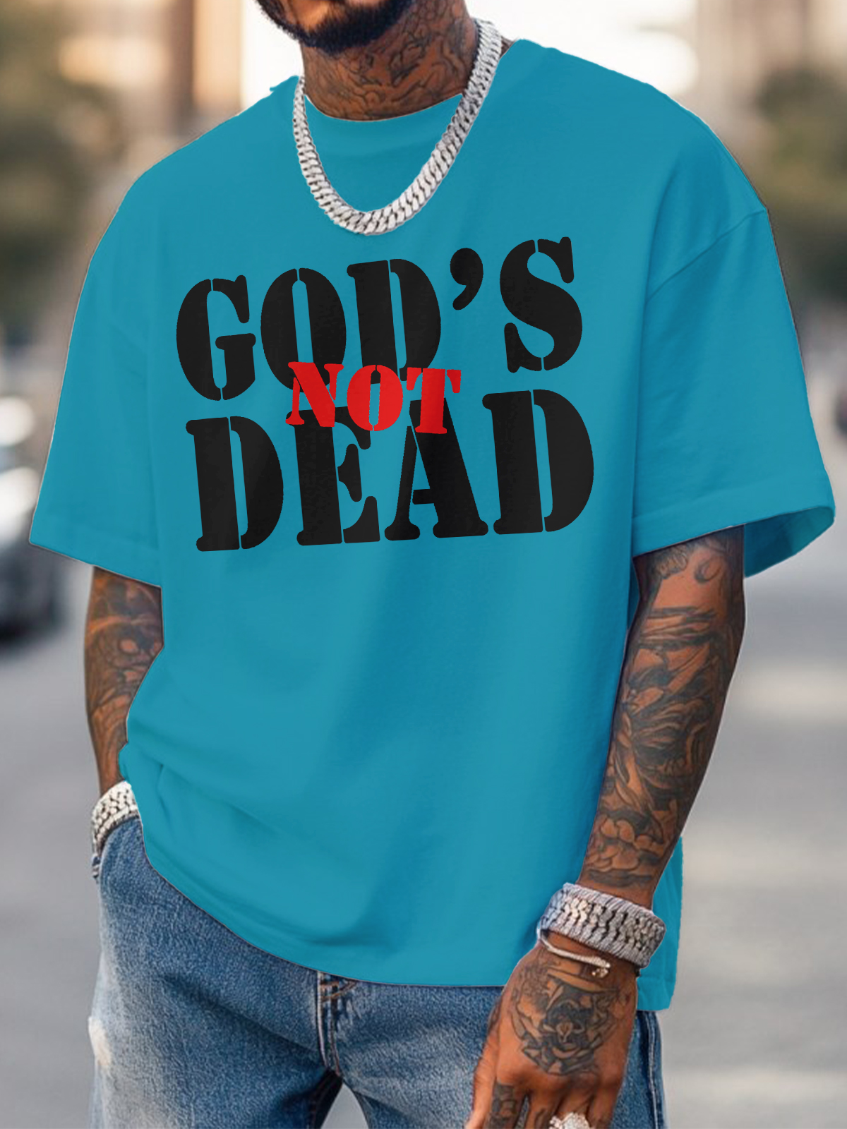Men's God's Not Dead Print Cotton Casual T-Shirt-Styleame