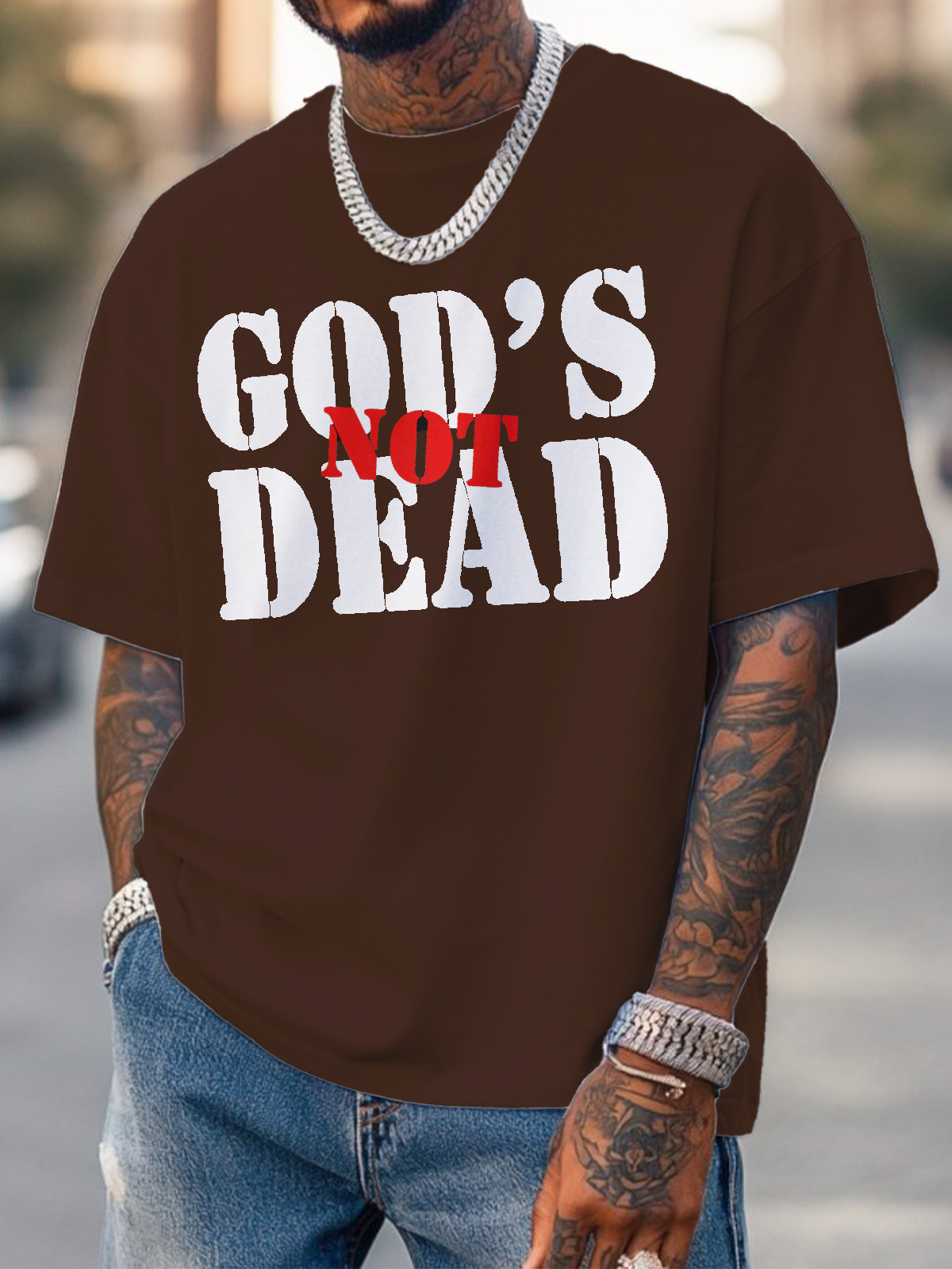 Men's God's Not Dead Print Cotton Casual T-Shirt-Styleame