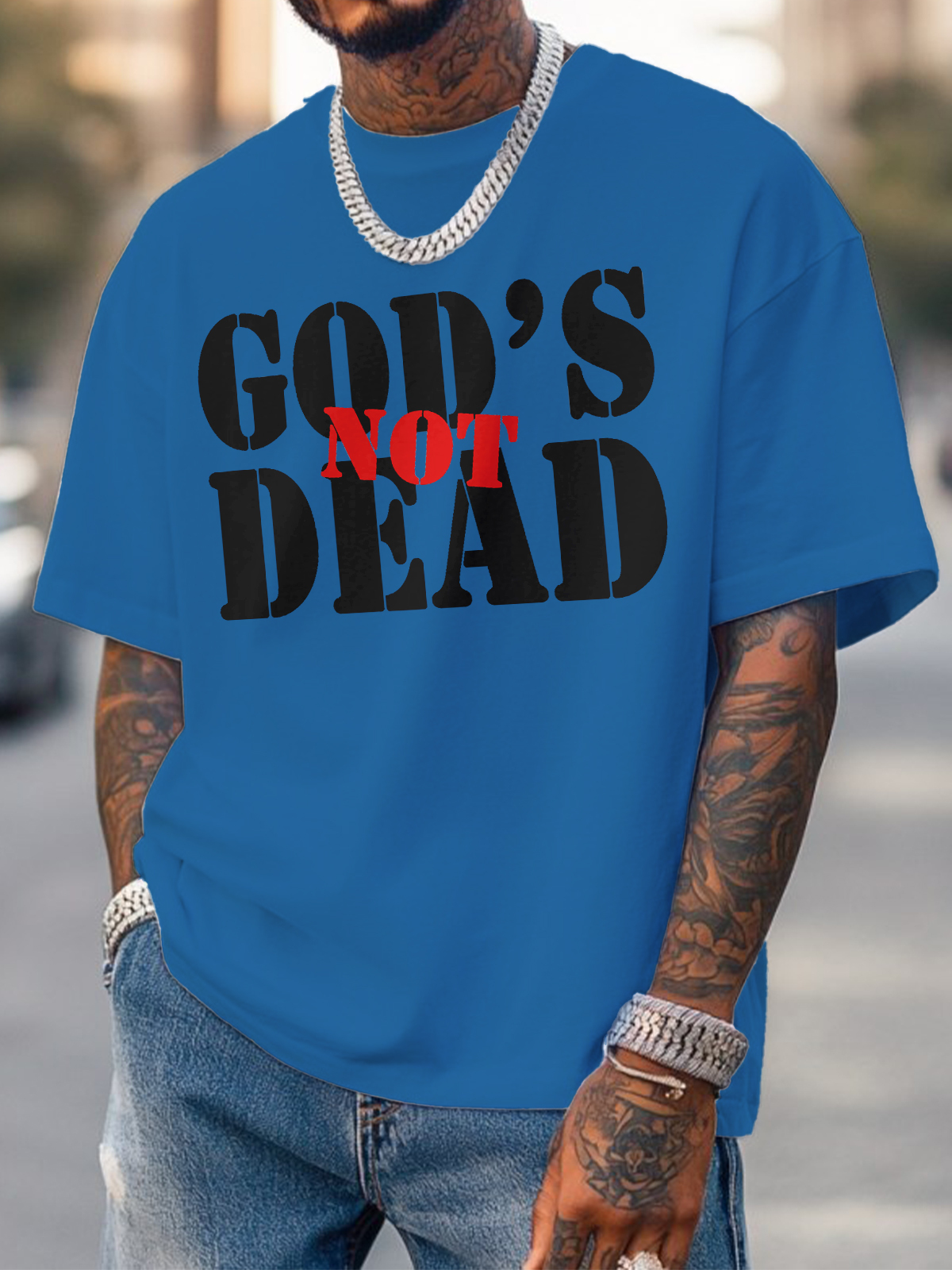 Men's God's Not Dead Print Cotton Casual T-Shirt-Styleame
