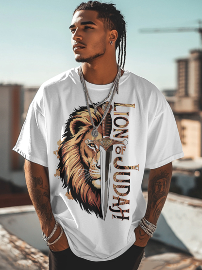 Men's Lion Of Judah Print Cotton Casual T-Shirt-Styleame