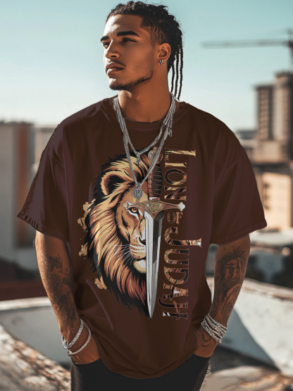 Men's Lion Of Judah Print Cotton Casual T-Shirt-Styleame
