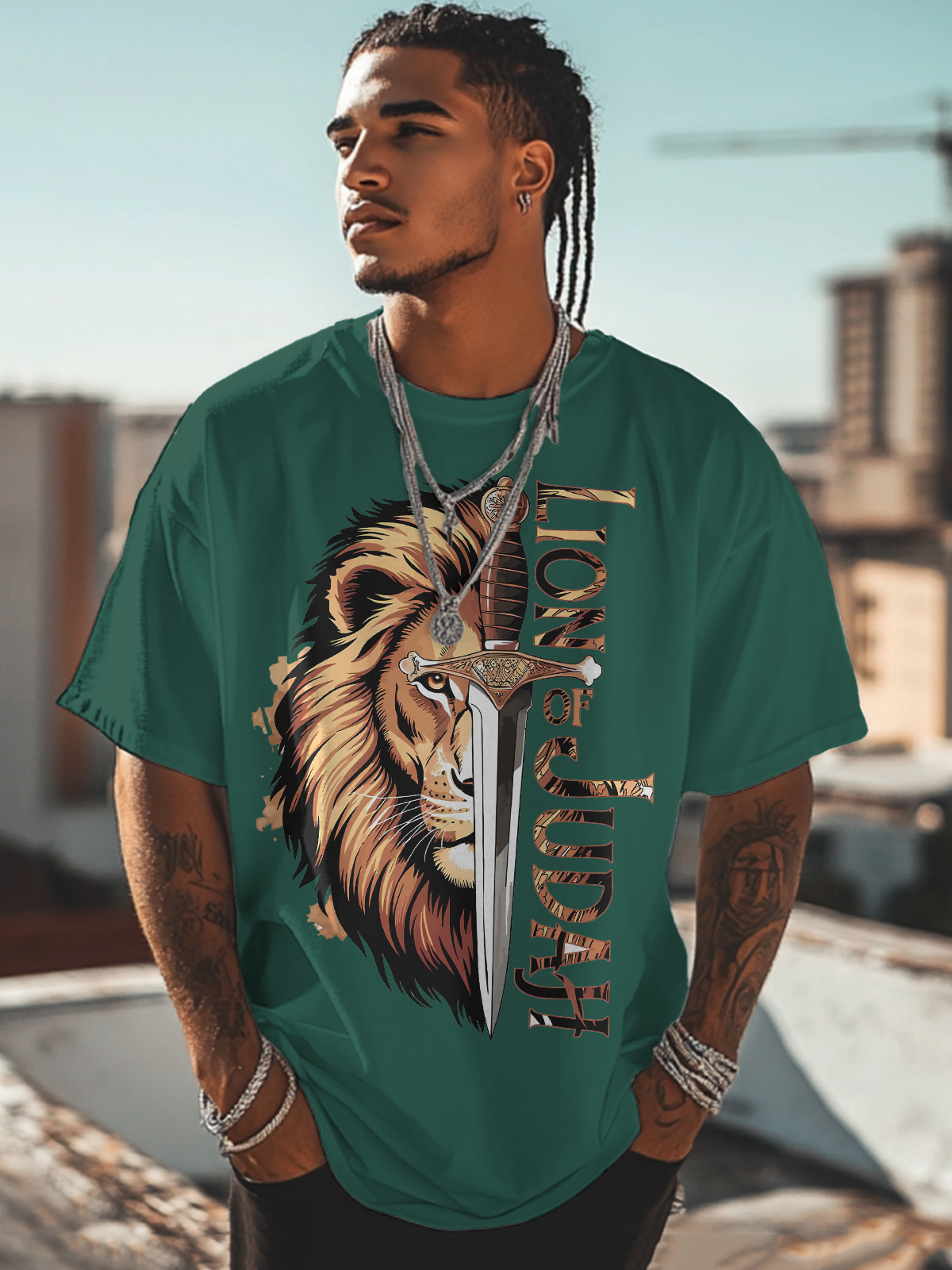 Men's Lion Of Judah Print Cotton Casual T-Shirt-Styleame