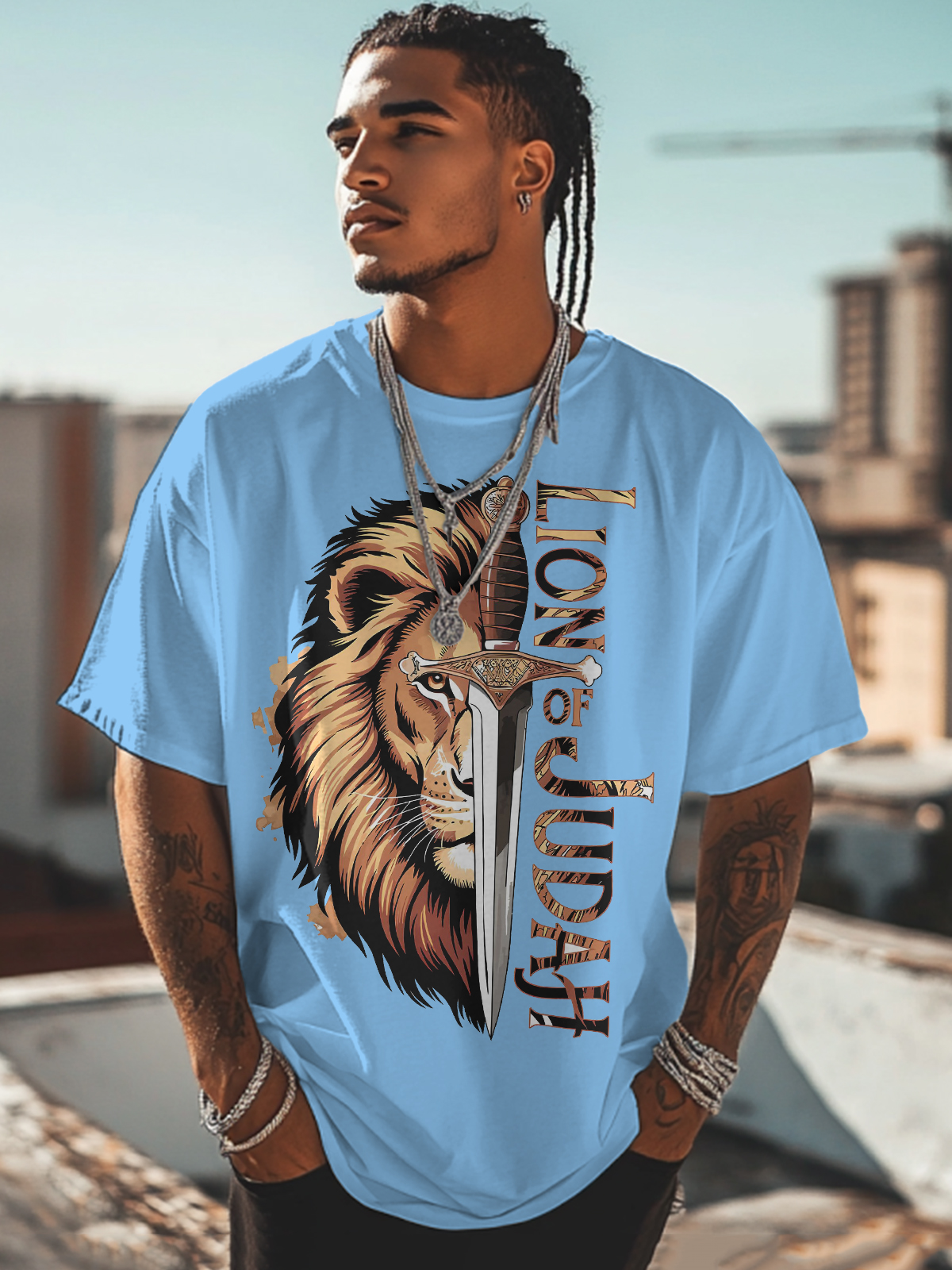 Men's Lion Of Judah Print Cotton Casual T-Shirt-Styleame