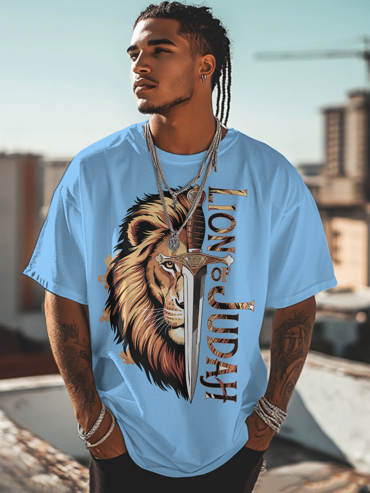 Men's Lion Of Judah Print Cotton Casual T-Shirt-Styleame