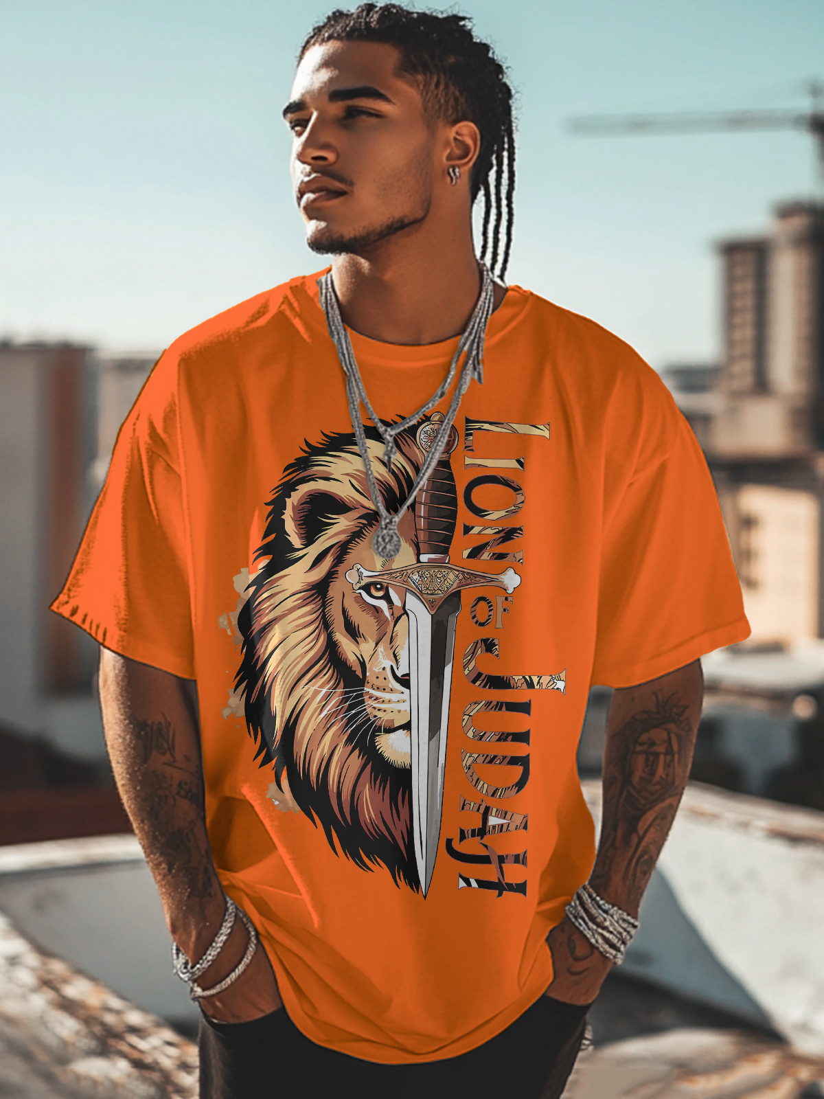 Men's Lion Of Judah Print Cotton Casual T-Shirt-Styleame