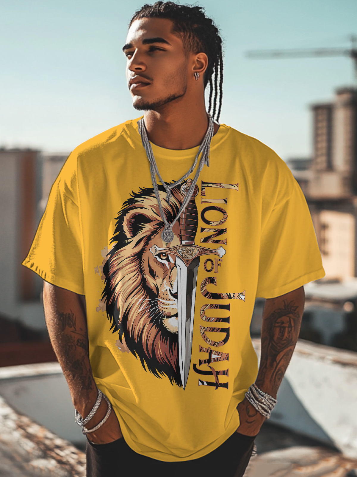 Men's Lion Of Judah Print Cotton Casual T-Shirt-Styleame