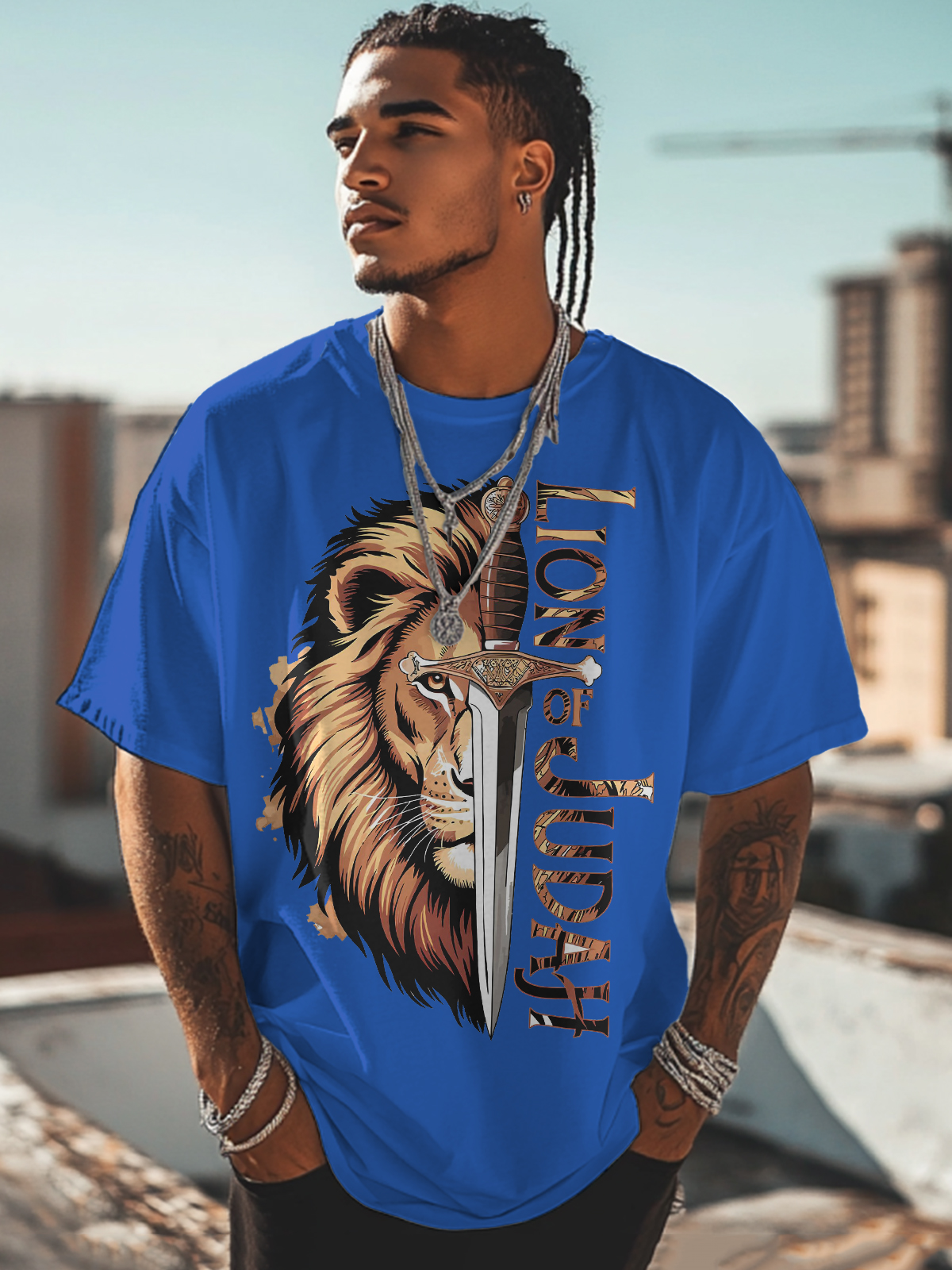 Men's Lion Of Judah Print Cotton Casual T-Shirt-Styleame