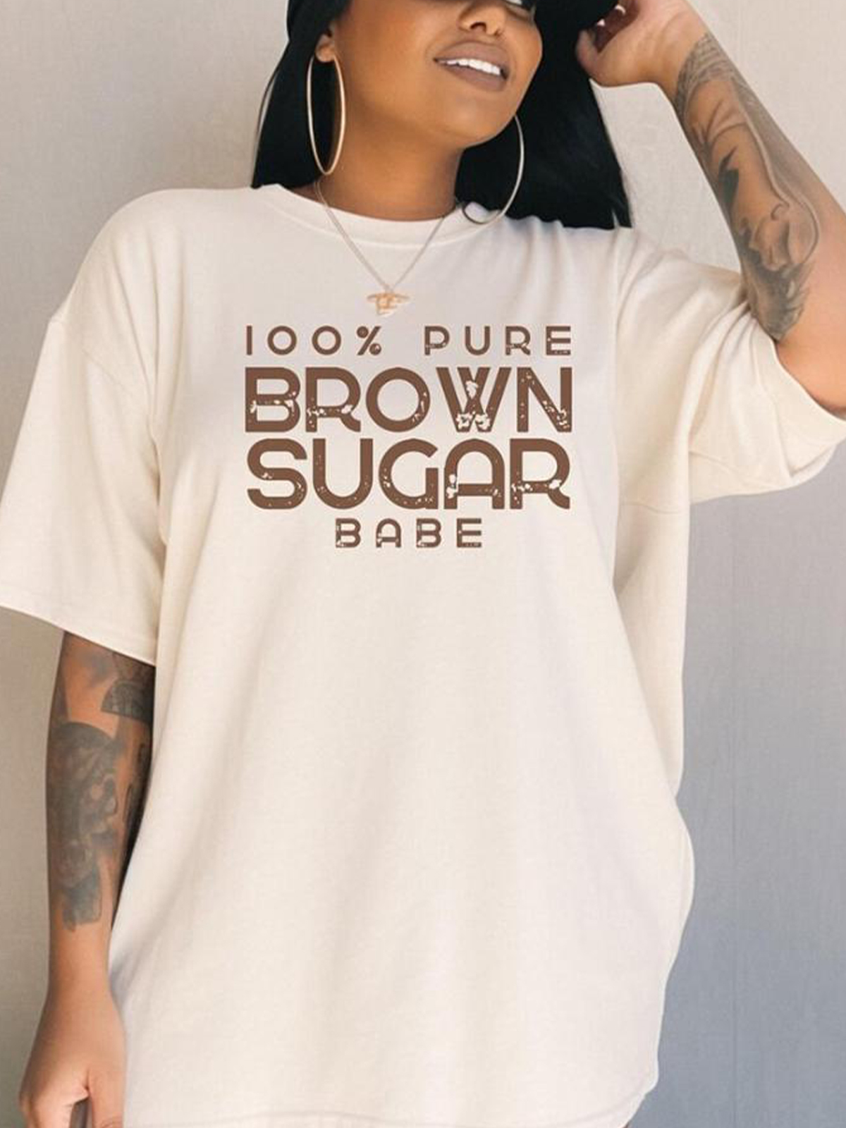 Women's 100% Pure Brown Sugar Print Cotton Casual T-Shirt-Styleame
