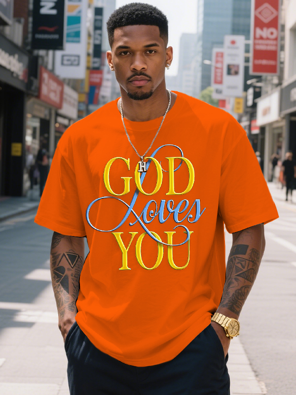 Men's God Loves You Print Cotton Casual T-Shirt-Styleame