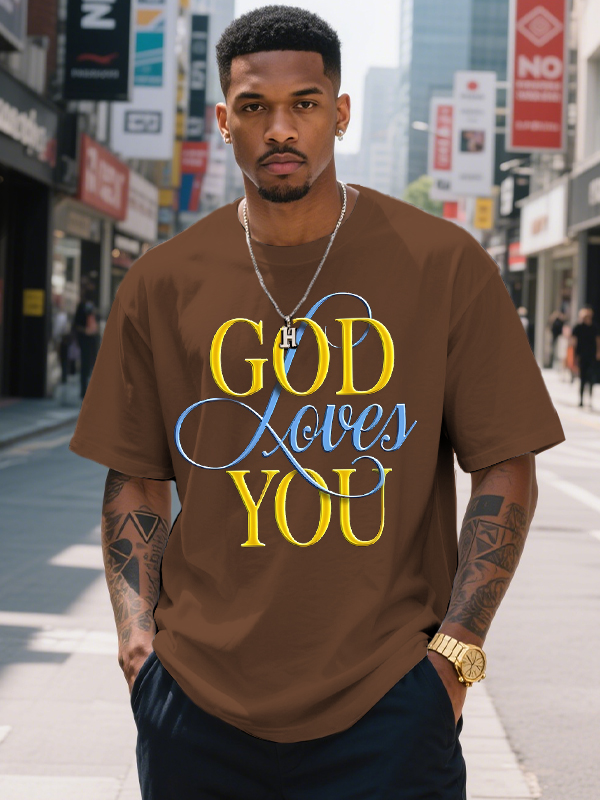 Men's God Loves You Print Cotton Casual T-Shirt-Styleame