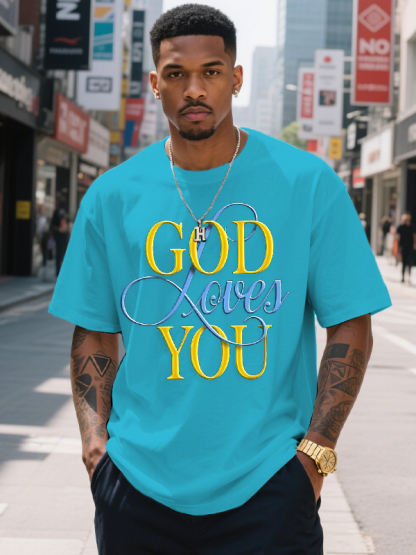 Men's God Loves You Print Cotton Casual T-Shirt-Styleame