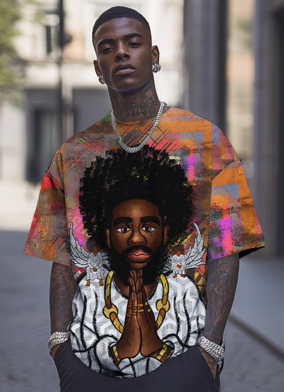 Men's Hip-Hop Man Faith Art Doodle Print Casual T-Shirt-Styleame