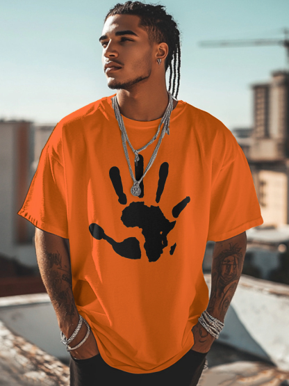 Men's Palm African Map Pattern Cotton Casual T-Shirt-Styleame