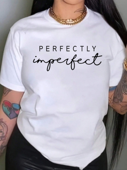 Women's Perfectly Imperfect Print Cotton Casual T-Shirt-Styleame