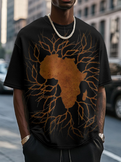 Men's Africa Map Tree Root Art Print T-Shirt-Styleame