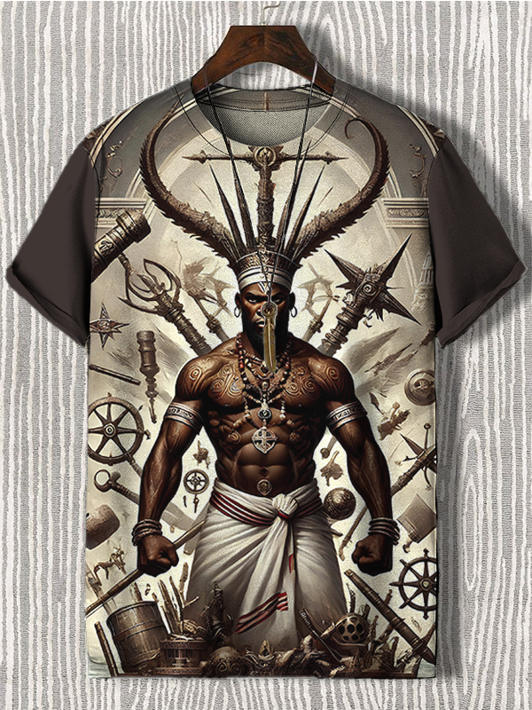 Men's Retro Strong Man Illustration Print Casual T-Shirt-Styleame