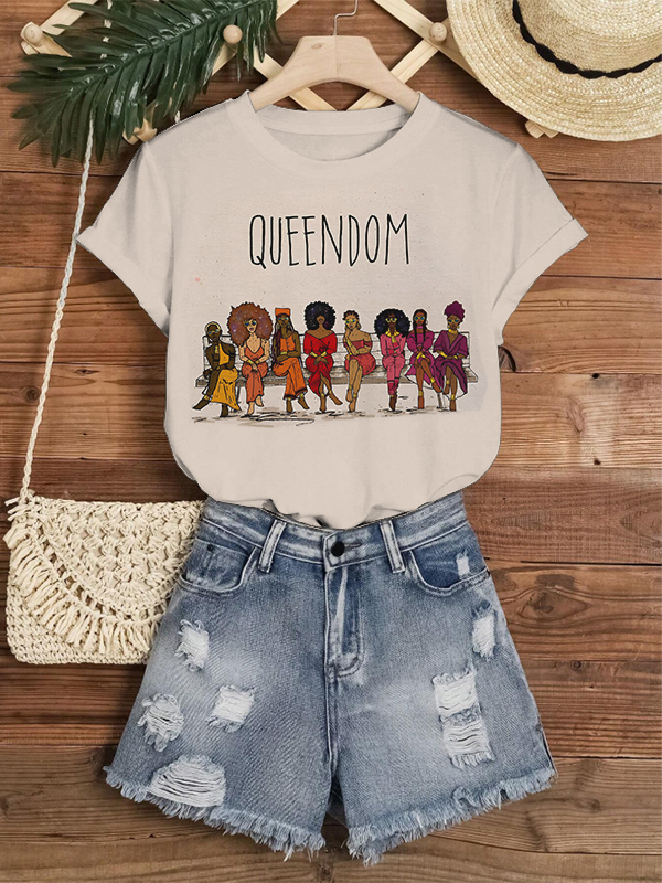 Women's Queendom Fashion Women Print Casual T-Shirt-Styleame