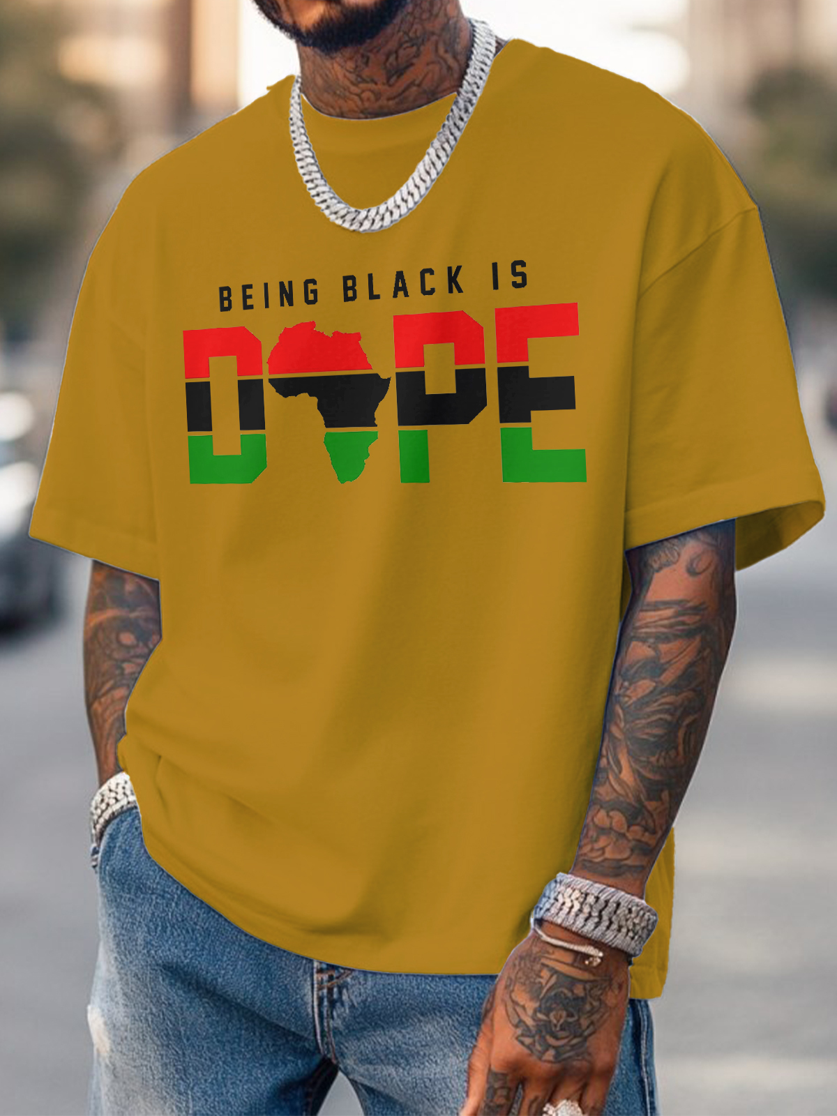 Men's Being Black Is Dope Africa Print Cotton Casual T-Shirt-Styleame