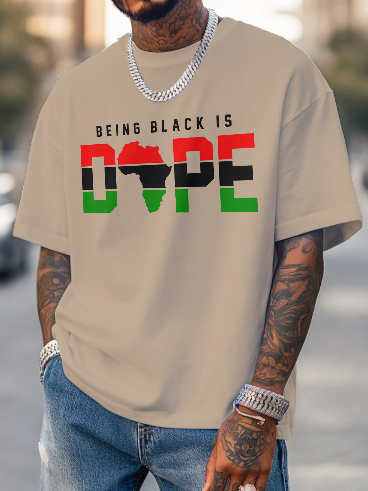 Men's Being Black Is Dope Africa Print Cotton Casual T-Shirt-Styleame