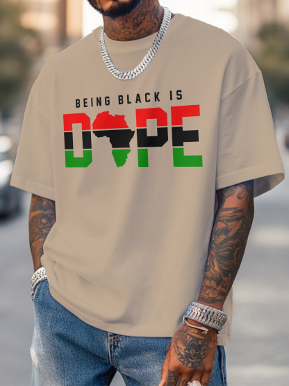 Men's Being Black Is Dope Africa Print Cotton Casual T-Shirt-Styleame