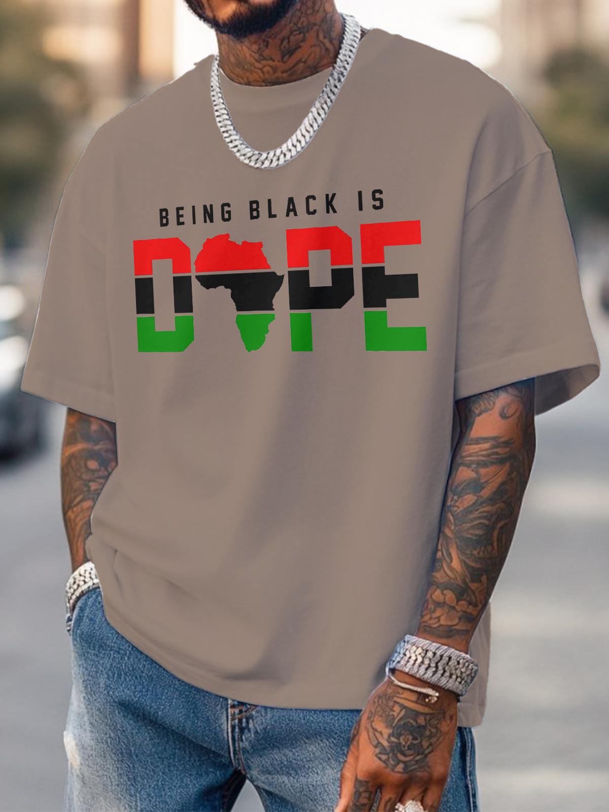 Men's Being Black Is Dope Africa Print Cotton Casual T-Shirt-Styleame