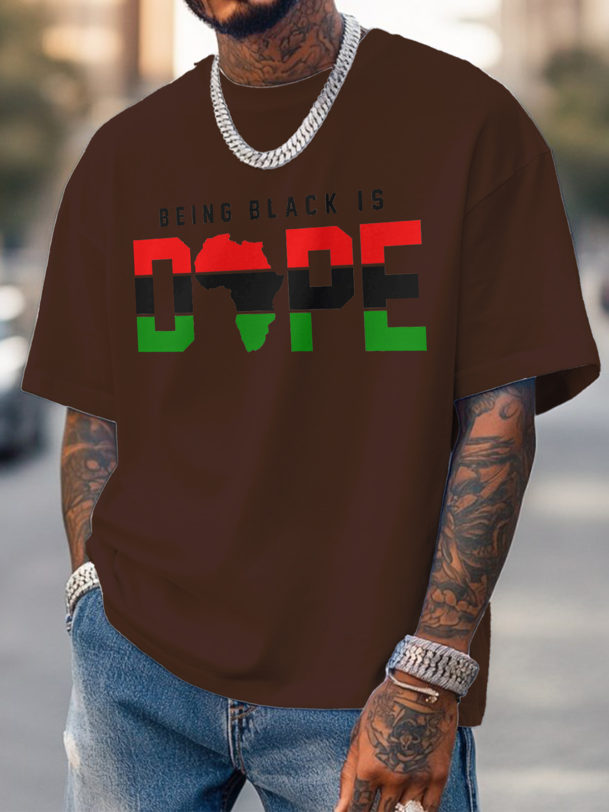 Men's Being Black Is Dope Africa Print Cotton Casual T-Shirt-Styleame