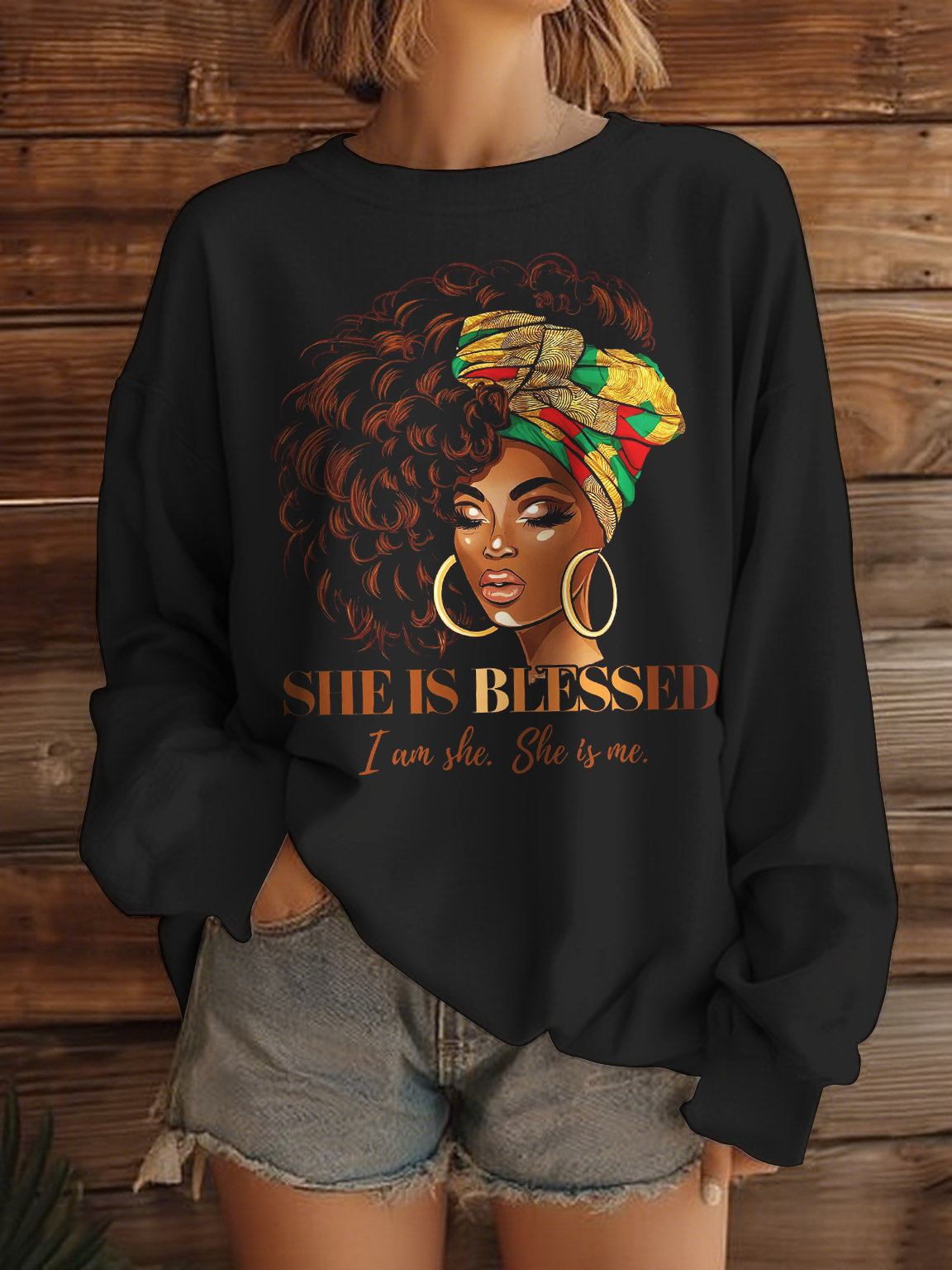 Women's She Is Blessed I Am She She Is Me Art Print Casual Sweatshirt-Styleame