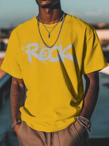 Men's Rock Print Cotton Casual T-Shirt-Styleame