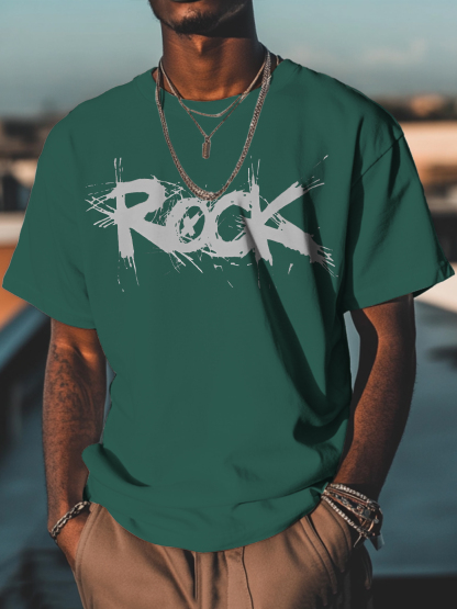 Men's Rock Print Cotton Casual T-Shirt-Styleame