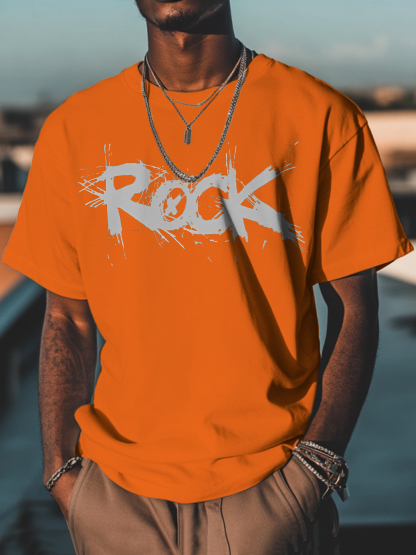 Men's Rock Print Cotton Casual T-Shirt-Styleame