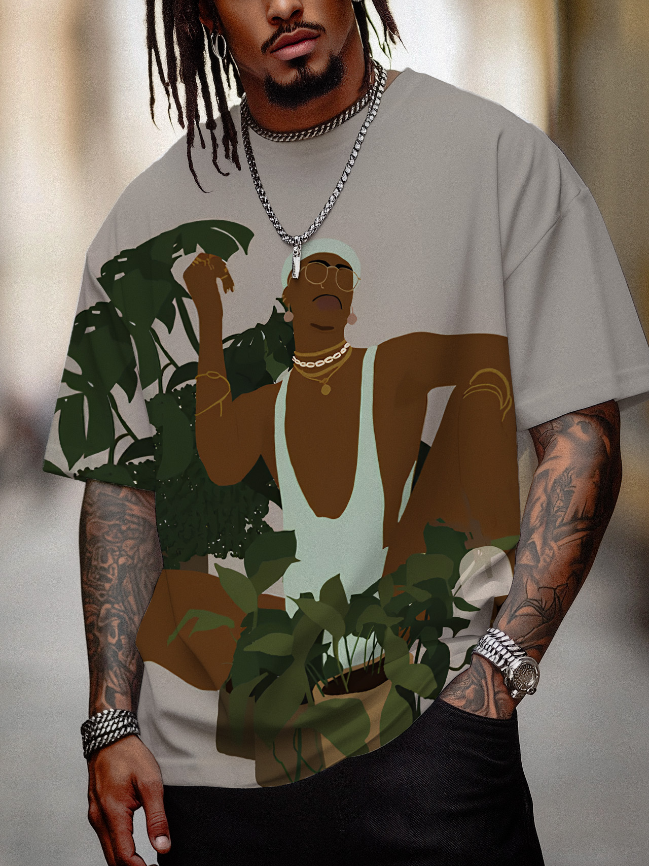 Men's Hip Hop Black Boy Print T-Shirt-Styleame