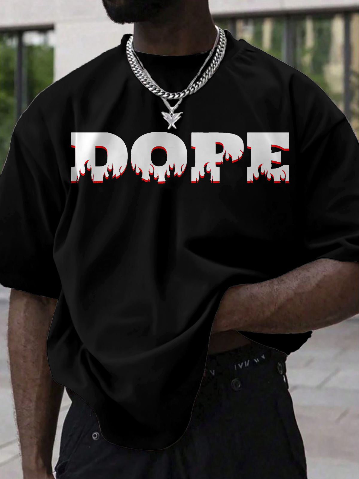 Men's Dope Flame Pattern Print Cotton Casual T-Shirt-Styleame