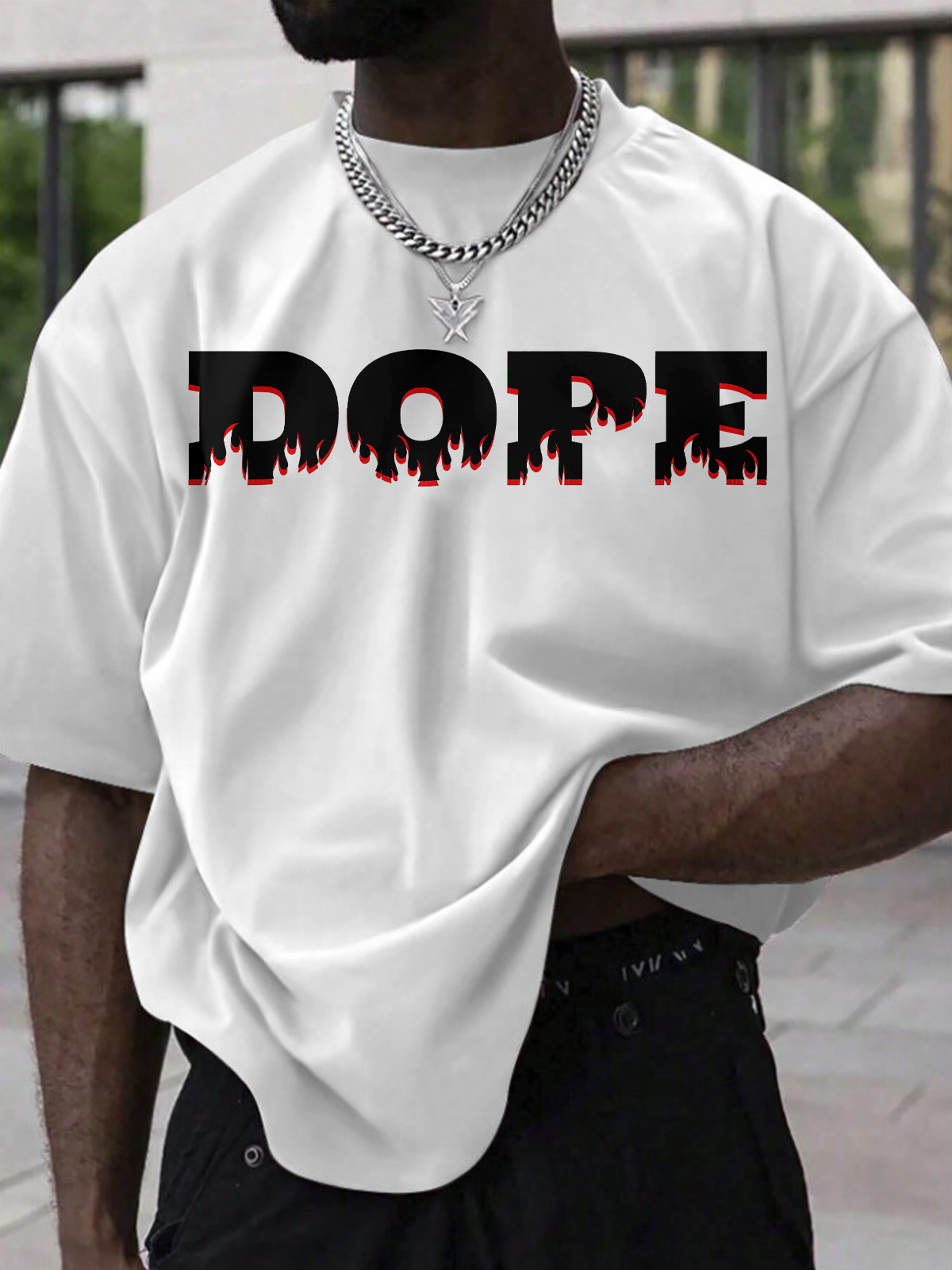 Men's Dope Flame Pattern Print Cotton Casual T-Shirt-Styleame