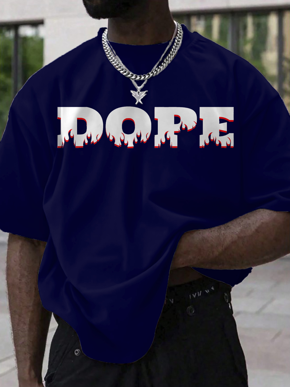 Men's Dope Flame Pattern Print Cotton Casual T-Shirt-Styleame