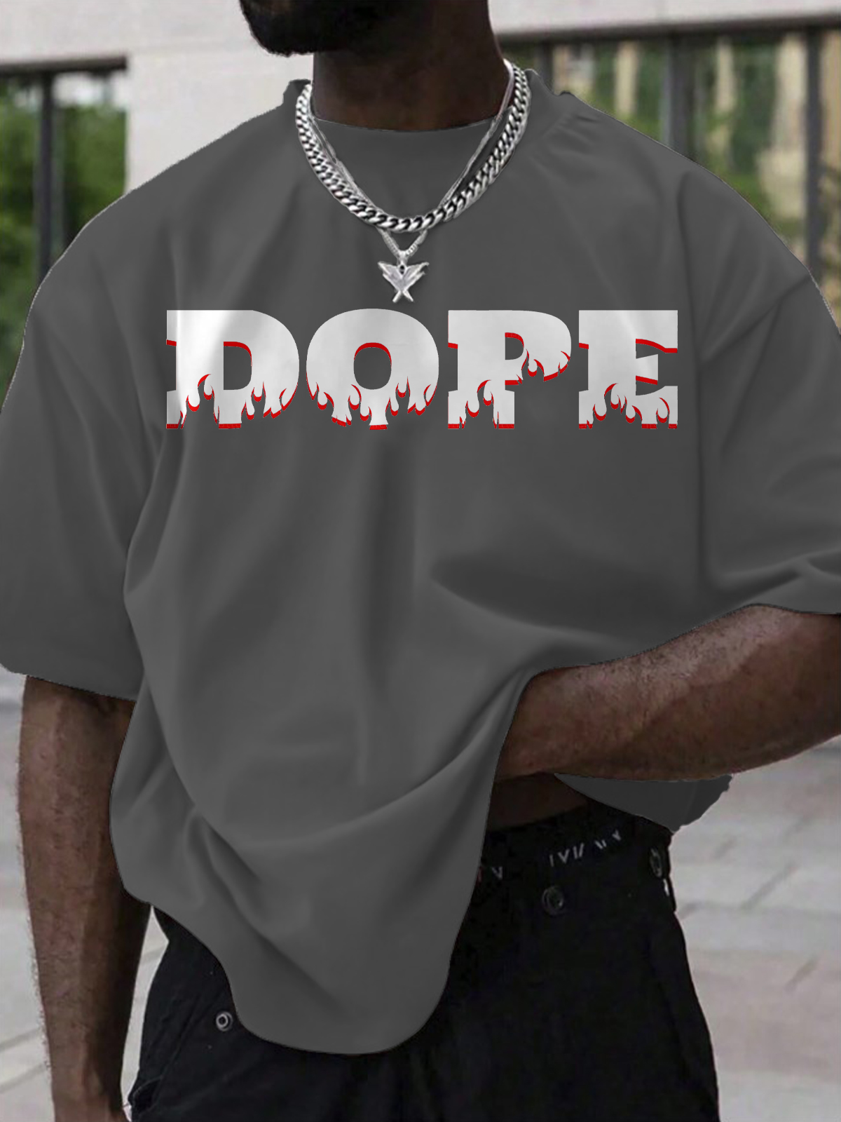 Men's Dope Flame Pattern Print Cotton Casual T-Shirt-Styleame