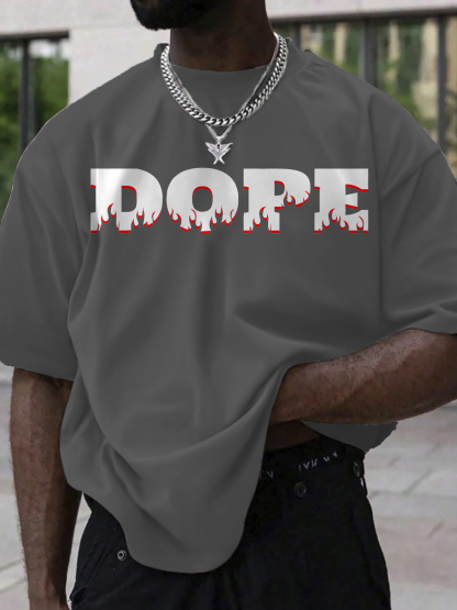 Men's Dope Flame Pattern Print Cotton Casual T-Shirt-Styleame