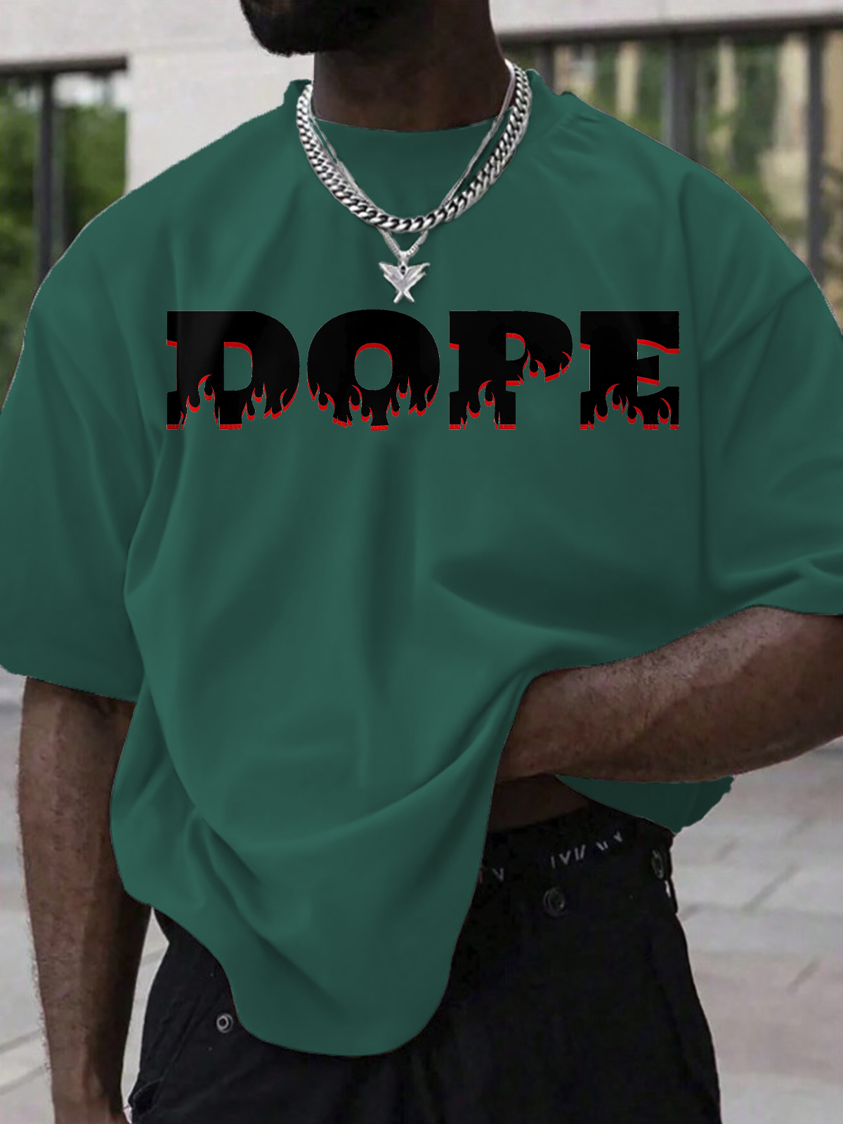 Men's Dope Flame Pattern Print Cotton Casual T-Shirt-Styleame