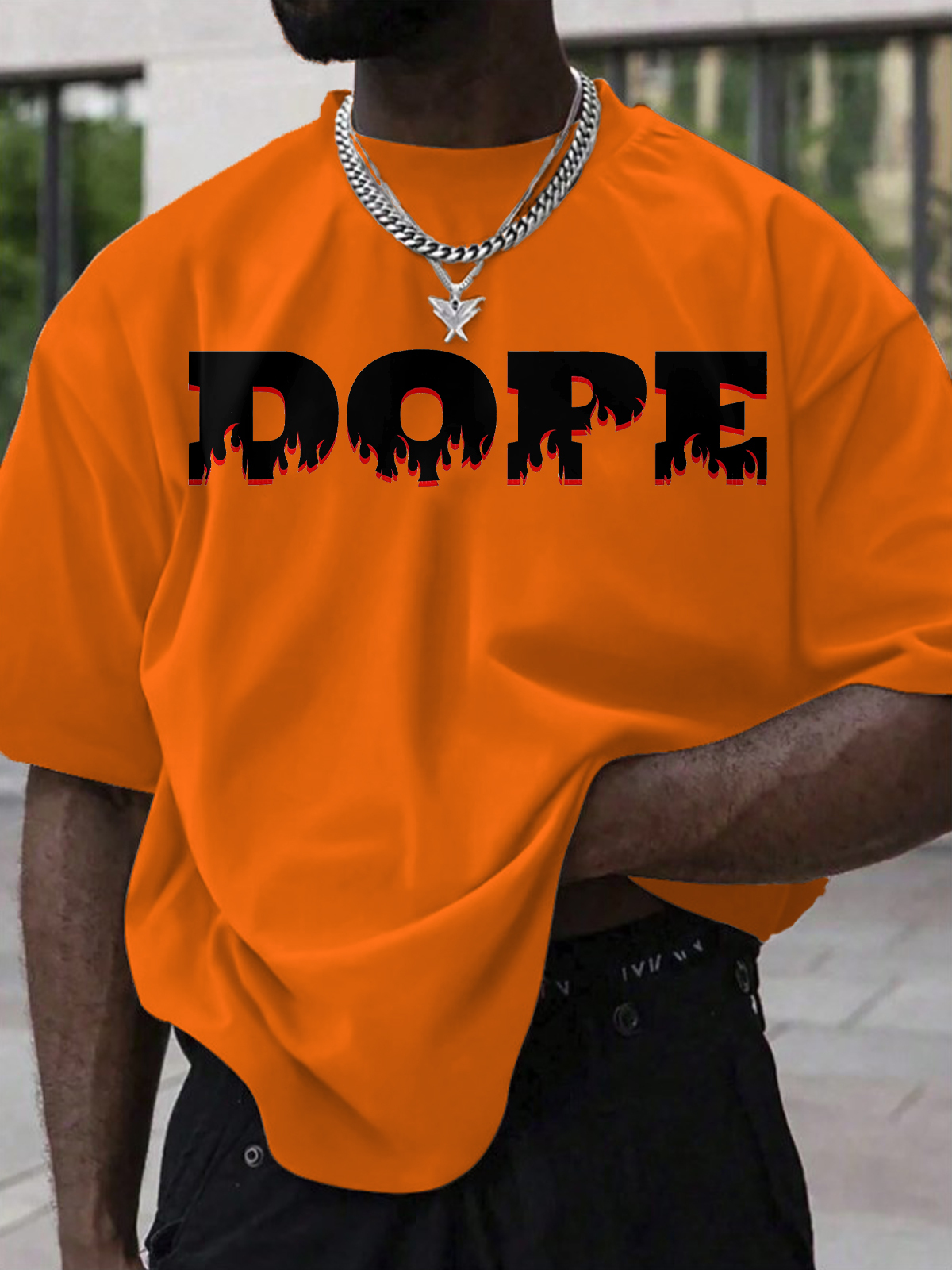 Men's Dope Flame Pattern Print Cotton Casual T-Shirt-Styleame