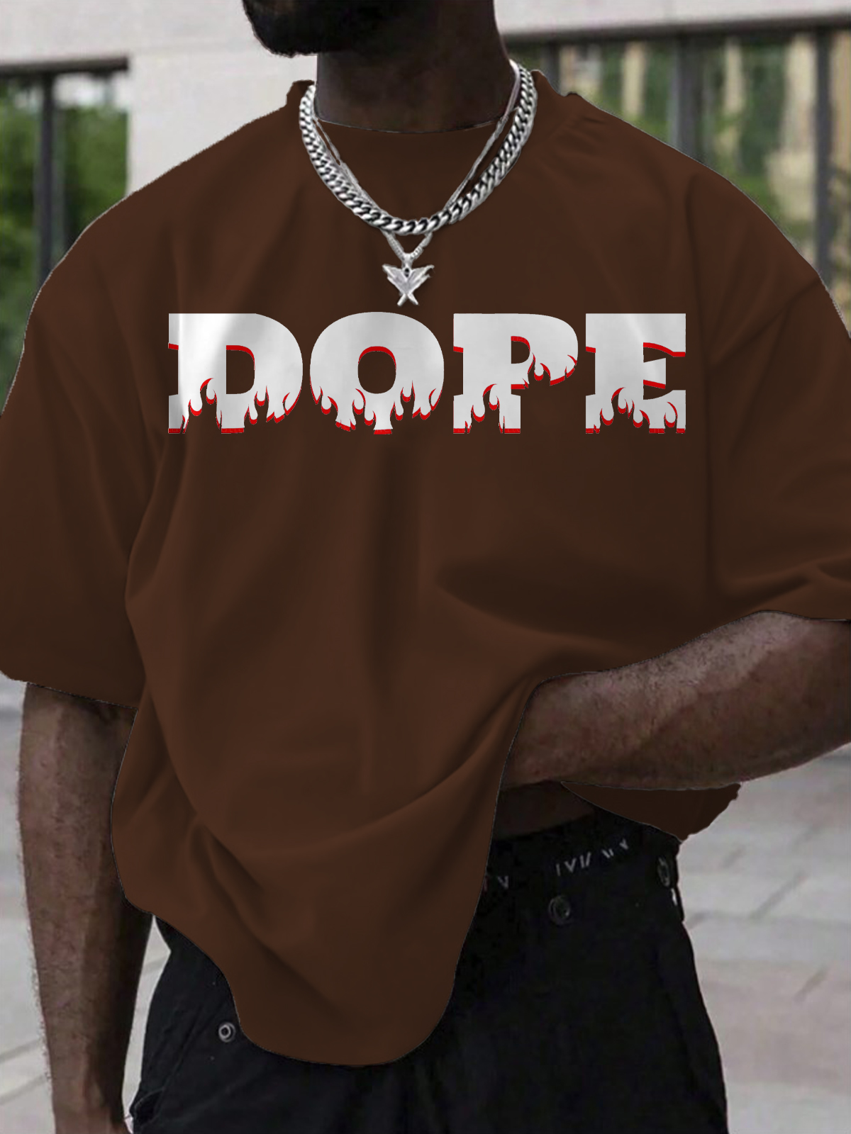 Men's Dope Flame Pattern Print Cotton Casual T-Shirt-Styleame