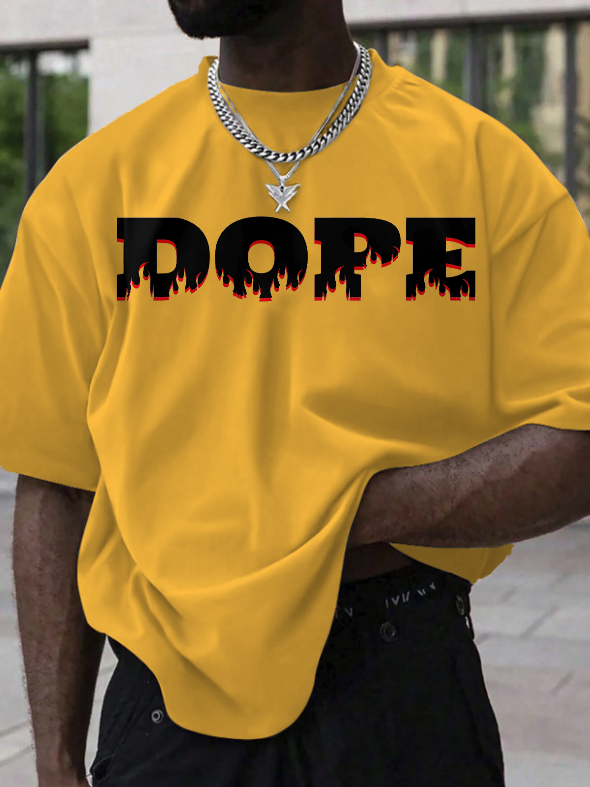 Men's Dope Flame Pattern Print Cotton Casual T-Shirt-Styleame