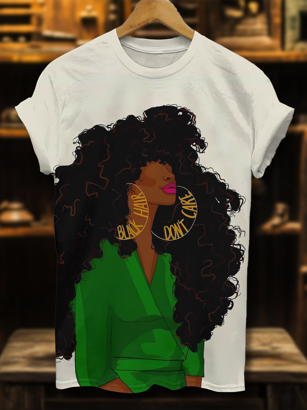 Women's Black Hair Don't Care Print Casual T-Shirt-Styleame