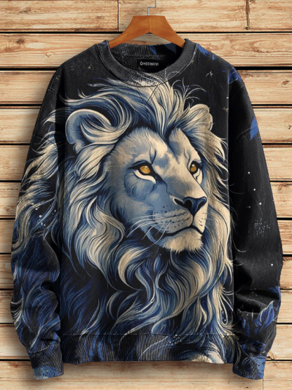 Men's Domineering Lion Art Print Casual Sweatshirt-Styleame