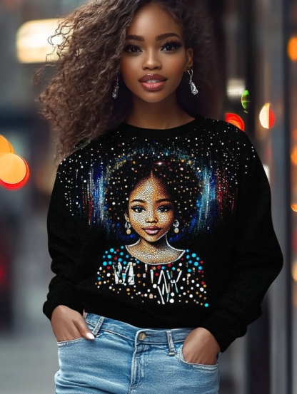 Women's Colorful Polka Dot Pop African Girl Art Print Casual Sweatshirt-Styleame