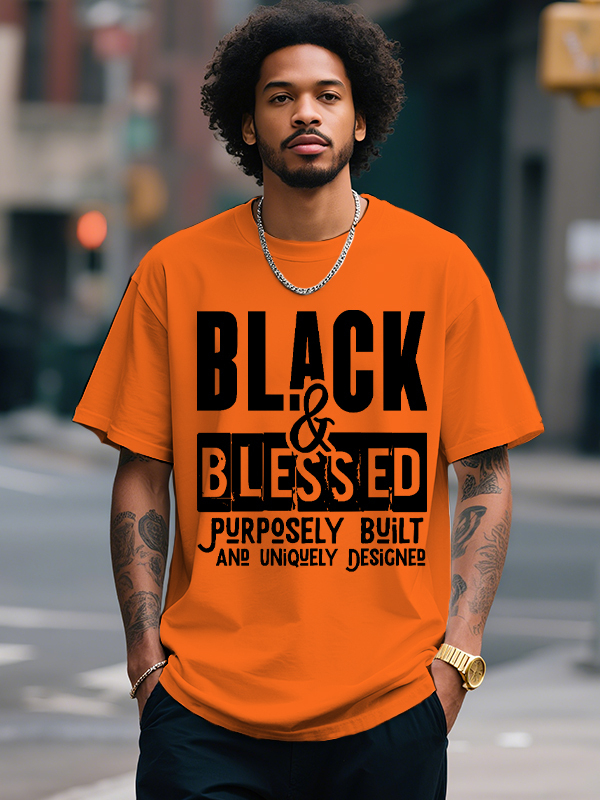 Men's Black And Blessed Print Cotton Casual T-Shirt-Styleame