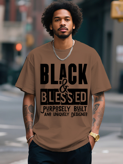 Men's Black And Blessed Print Cotton Casual T-Shirt-Styleame